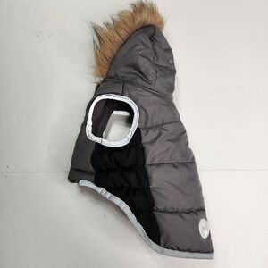 Simply Wag Puffy Dog Coat Small Faux Fur Hood Snapback Reflective Harness Hole